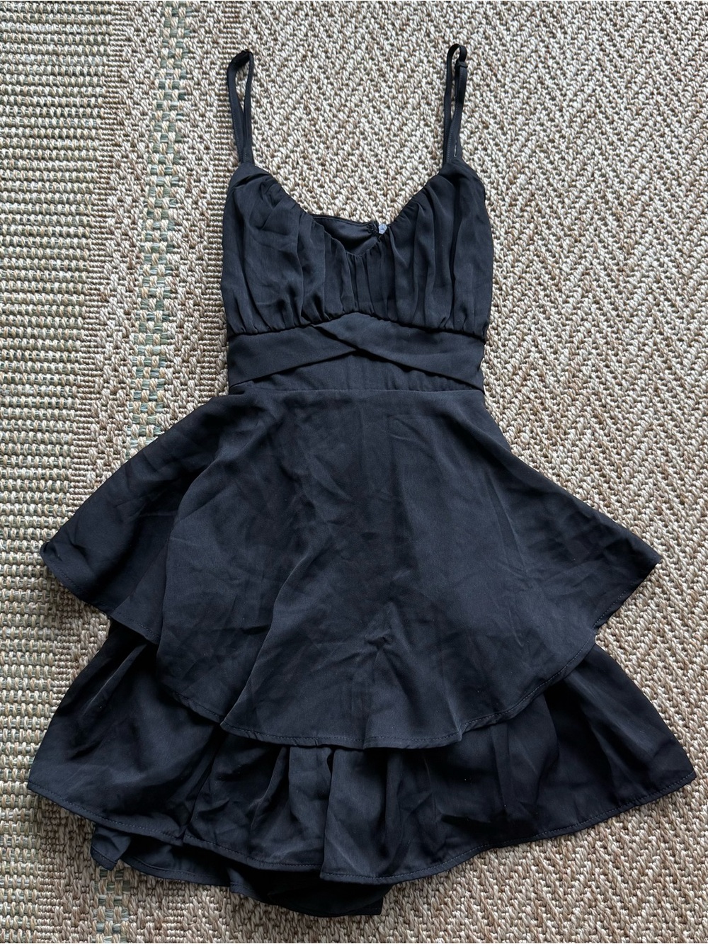 Miami for Francesna’s Black Tiered Ruffles Mini Romper Dress